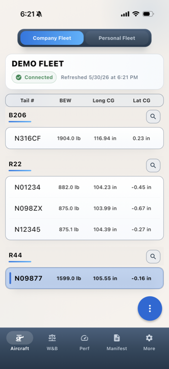 Company fleet with connected aircraft