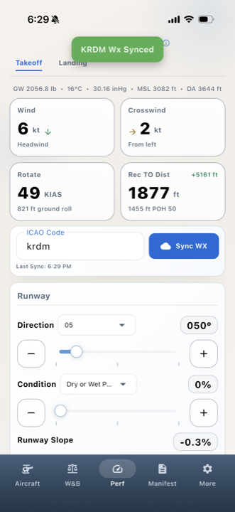 Takeoff performance with weather sync